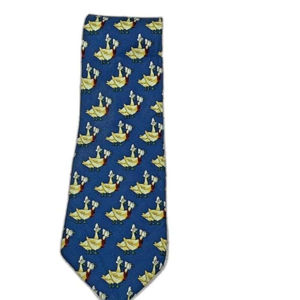 Andrew Scott Handmade Silk Necktie Blue Duck Goose Bird Pattern Vintage Tie blue